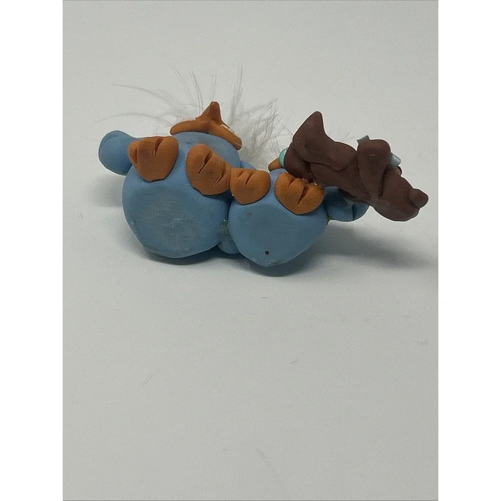 NEW Handmade Polymer Clay Figurine Two Blue Birds 1 Holding a Teddy w/ Pacifier
